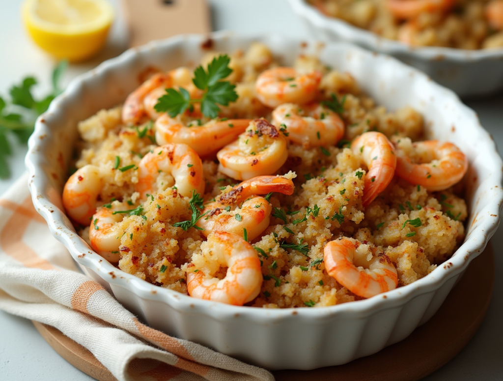 Fresh shrimp and crab being chopped and prepared for seafood stuffing recipe.